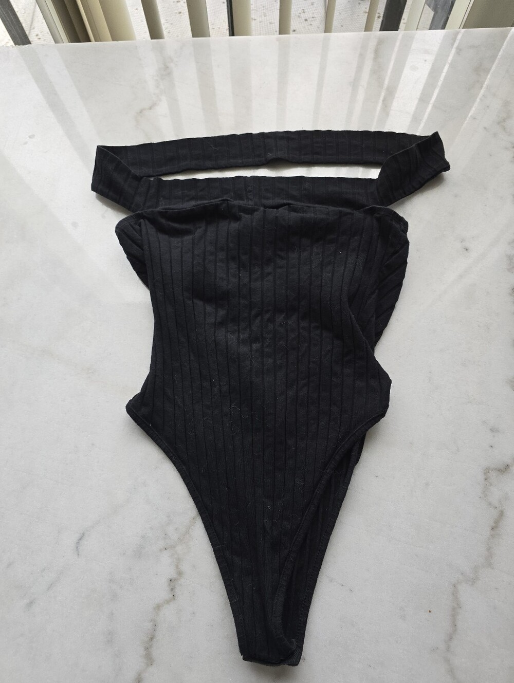 SHEIN Black Ribbed Off-Shoulder Bodysuit